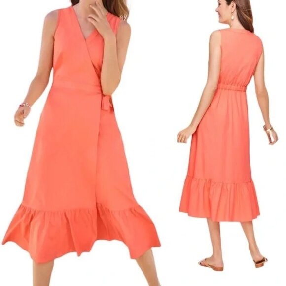 Talbots Dresses & Skirts - Talbots Coral Cotton Wrap Midi Dress